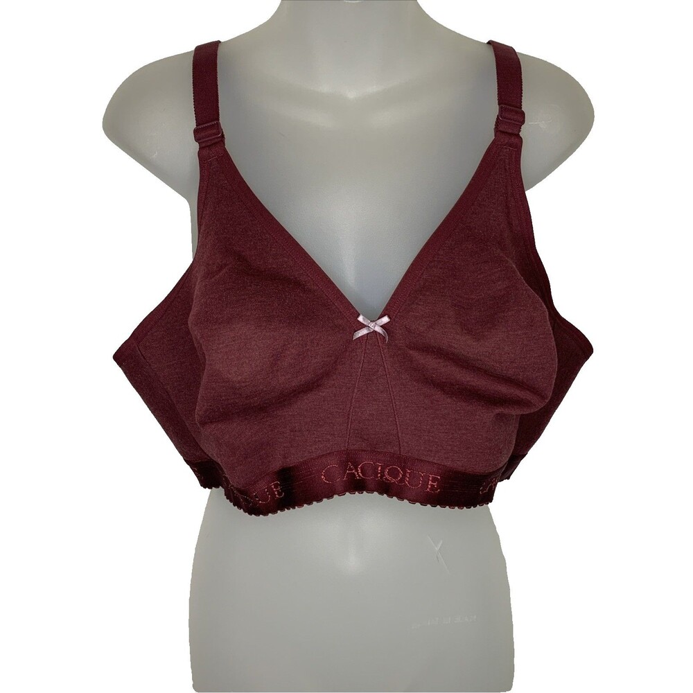 Cacique Women's Bra 44DD Racerback Cotton Unlined Full Coverage No Wire Burgundy
